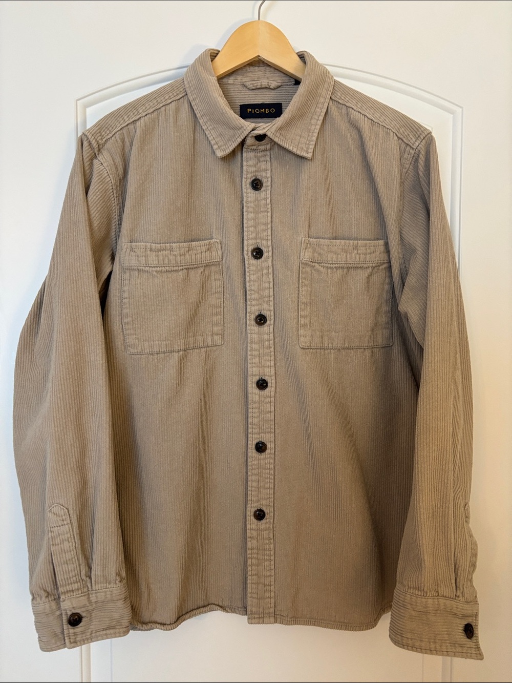 Piombo Men's Taupe Corduroy Button-Down 100% Cotton Shirt XL EUC